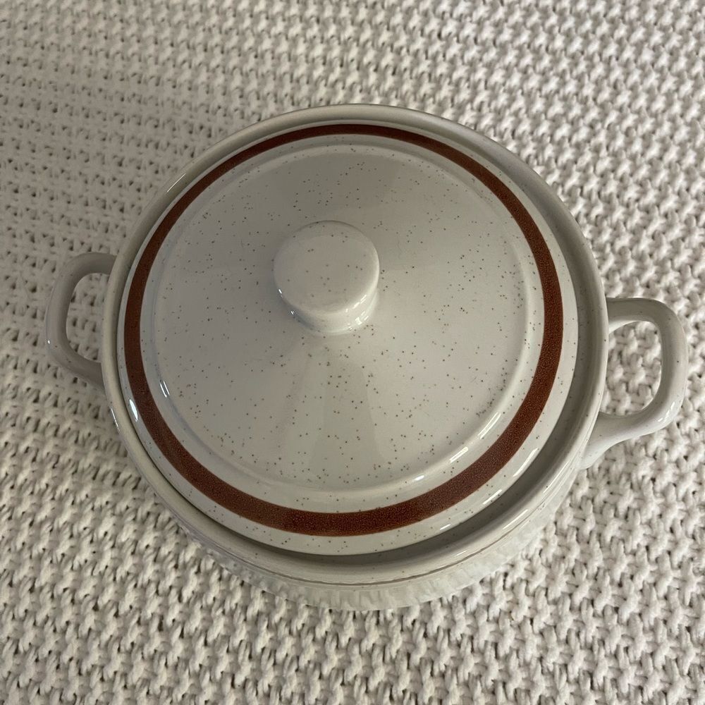 Bonsai Collection‎ stoneware casserole dish with lid beige with brown stripe